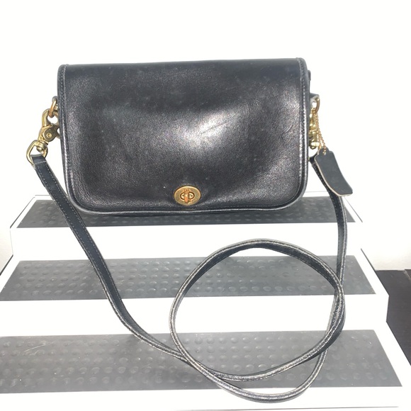 Vintage Coach Black Leather Purse Pocketbook Turnlock Convertible Bag 1980s 70s? - Picture 2 of 16